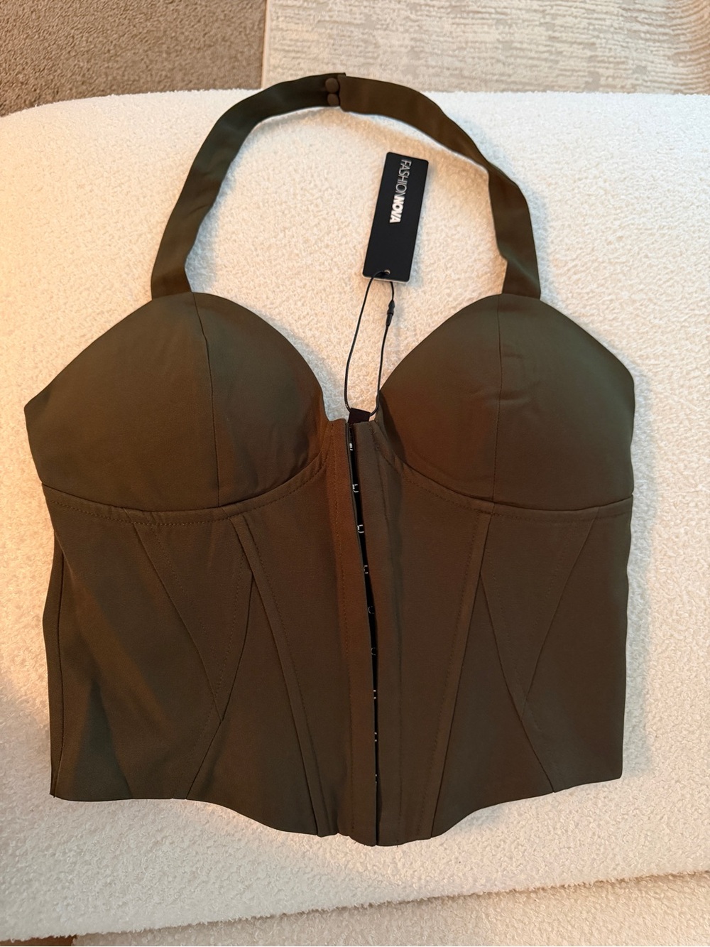 Fashion Nova Olive Halter Bustier Crop Top